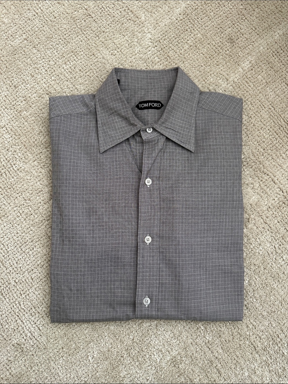 Tom Ford Men's Gray Micro-Check Dress Shirt